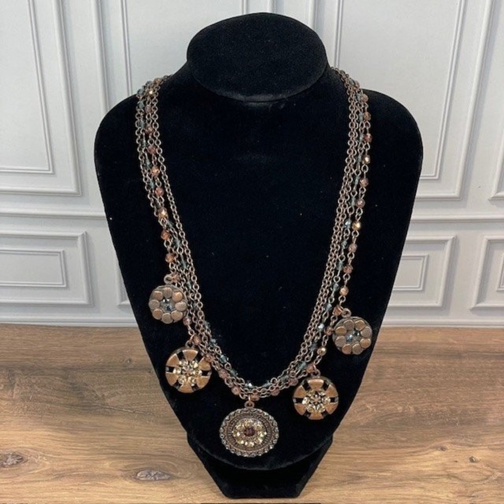 VTG Seasonal Whispers Multi Pendant Necklace Copper Tone‎ Rhinestones